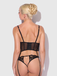 Cecily Lace & Chain Bustier & Backless Hipster Set Black