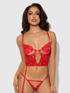 Cecily Lace & Chain Bustier & Backless Hipster Set Red