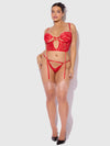 Cecily Lace & Chain Bustier & Backless Hipster Set Red