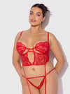 Cecily Lace & Chain Bustier & Backless Hipster Set Red