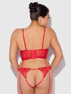 Cecily Lace & Chain Bustier & Backless Hipster Set Red