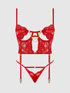 Cecily Lace & Chain Bustier & Backless Hipster Set Red
