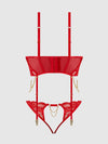 Cecily Lace & Chain Bustier & Backless Hipster Set Red