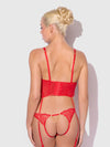 Cecily Lace & Chain Bustier & Backless Hipster Set Red