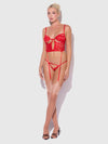 Cecily Lace & Chain Bustier & Backless Hipster Set Red