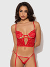 Cecily Lace & Chain Bustier & Backless Hipster Set Red