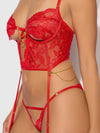 Cecily Lace & Chain Bustier & Backless Hipster Set Red