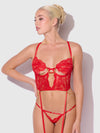 Cecily Lace & Chain Bustier & Backless Hipster Set Red