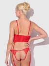 Cecily Lace & Chain Bustier & Backless Hipster Set Red
