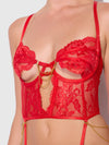 Cecily Lace & Chain Bustier & Backless Hipster Set Red