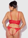 Cecily Lace & Chain Bustier & Backless Hipster Set Red