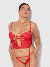Cecily Lace & Chain Bustier & Backless Hipster Set Red