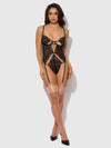 Cecily Lace & Chain Gartered Teddy Black