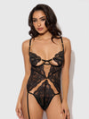 Cecily Lace & Chain Gartered Teddy Black