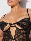 Cecily Lace & Chain Gartered Teddy Black