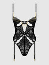 Cecily Lace & Chain Gartered Teddy Black