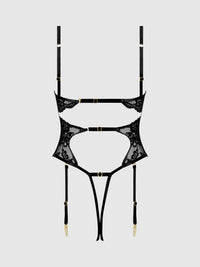 Cecily Lace & Chain Gartered Teddy Black
