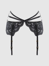 Felicia Leopard Mesh & Lace Bra, Garter & G-String Set