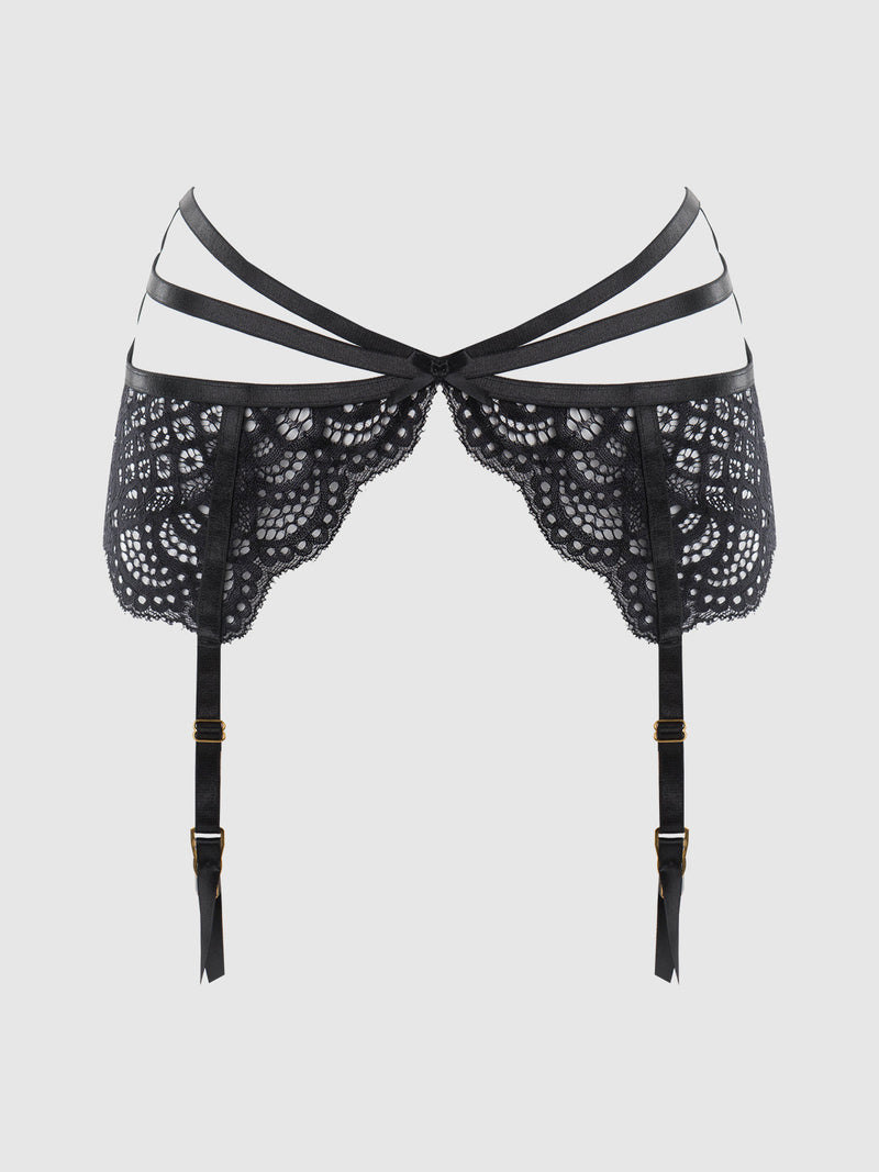 Felicia Leopard Mesh & Lace Bra, Garter & G-String Set