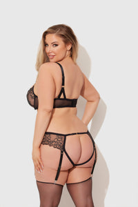 Eden Embroidered Lace Bra and Backless Hipster Set Black