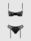 Eden Embroidered Lace Bra and Backless Hipster Set Black