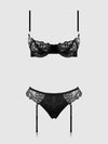 Eden Embroidered Lace Bra and Backless Hipster Set Black