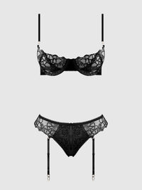 Eden Embroidered Lace Bra and Backless Hipster Set Black