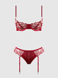 Eden Embroidered Lace Bra and Backless Hipster Set Rhubarb