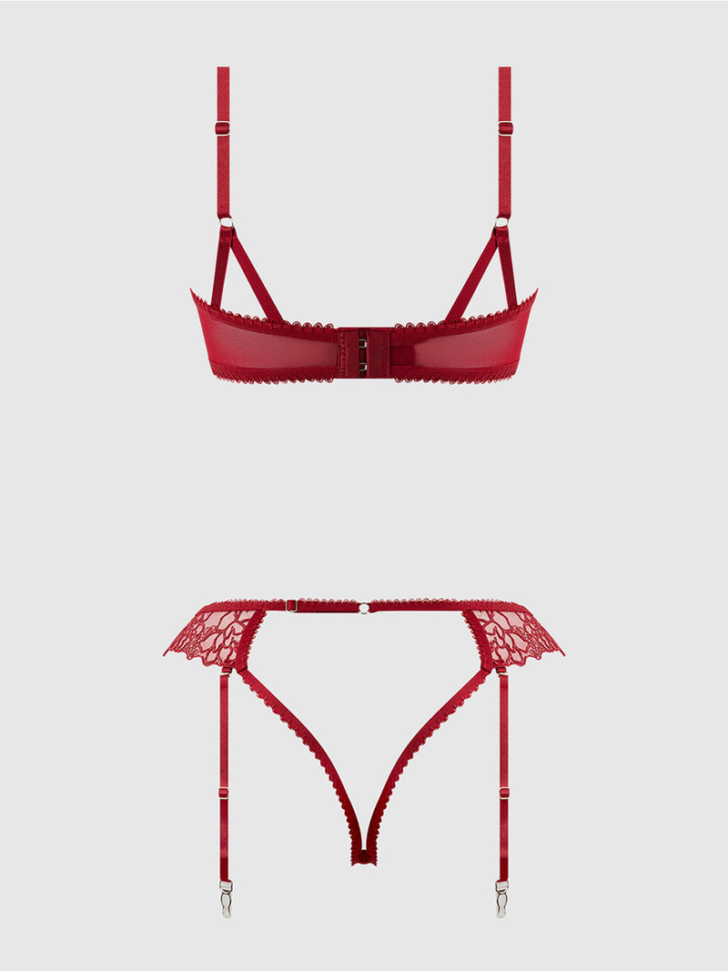 Eden Embroidered Lace Bra and Backless Hipster Set Rhubarb