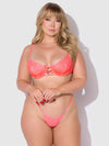 Eden Embroidered Lace Satin Cups Bra & G-String Set Coral
