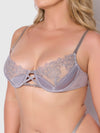 Eden Embroidered Lace Satin Cups Bra & G-String Set Grey