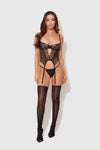 Eden Embroidered Lace Bustier & G-String Set Black