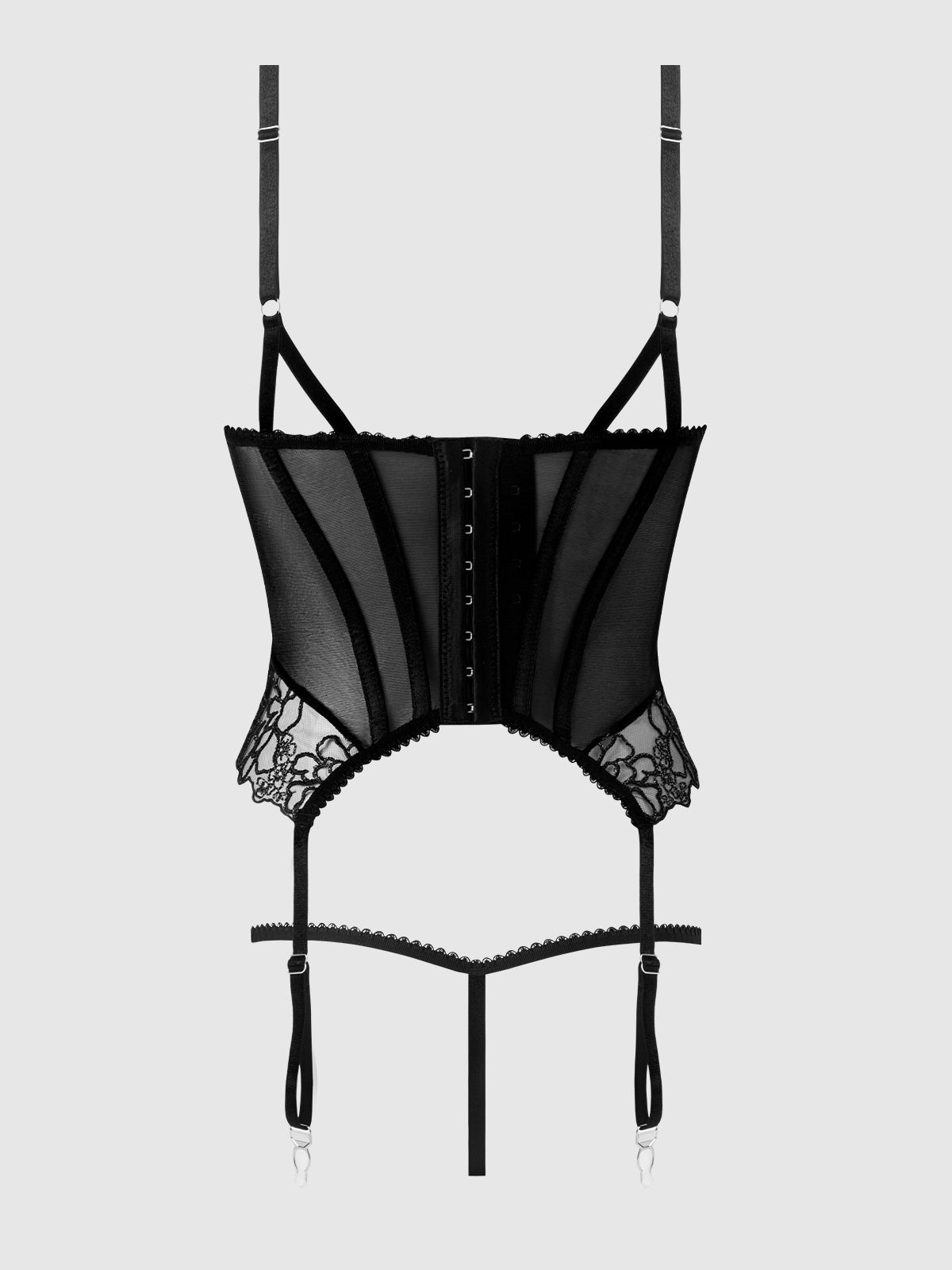 Eden Embroidered Lace Bustier & G-String Set Black
