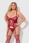 Eden Embroidered Lace Bustier & G-String Set Rhubarb