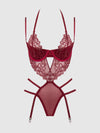 Eden Embroidered Lace Gartered Teddy Rhubarb