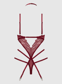 Eden Embroidered Lace Gartered Teddy Rhubarb