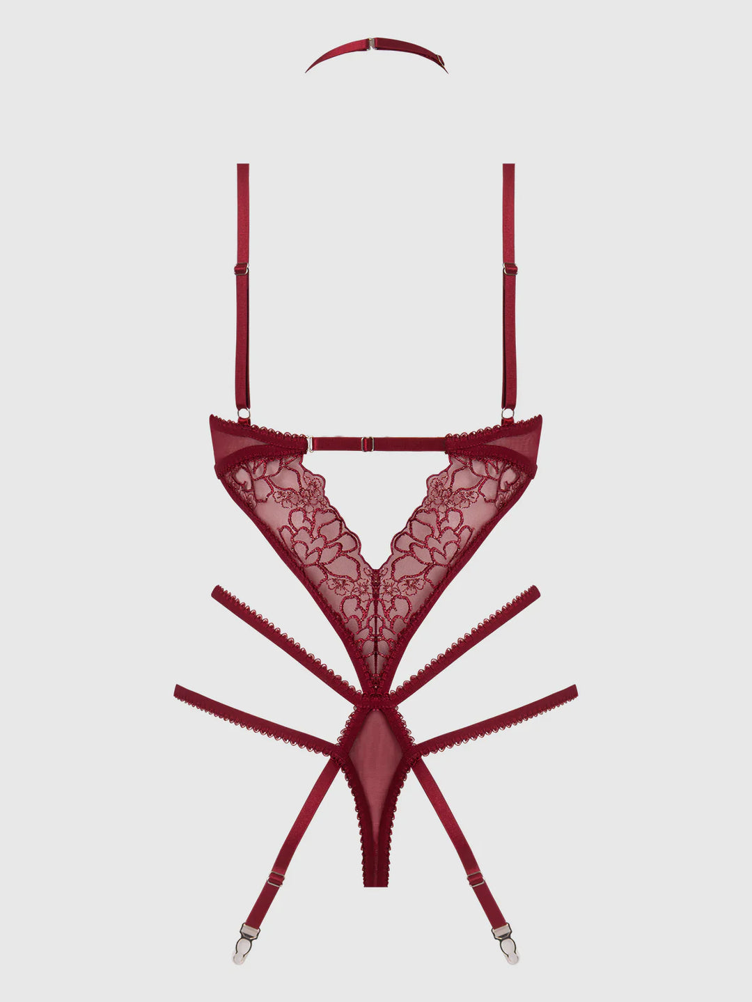 House of Desire Eden Embroidered Lace Teddy Red