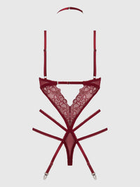 House of Desire Eden Embroidered Lace Teddy Red