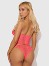 Eden Embroidered Lace Bustier Bra & G-String Set Coral