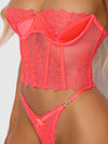 Eden Embroidered Lace Bustier Bra & G-String Set Coral