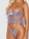 Eden Embroidered Lace Bustier Bra & G-String Set Grey