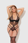 Eden Embroidered Lace Gartered Teddy Black