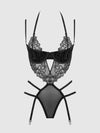 Eden Embroidered Lace Gartered Teddy Black