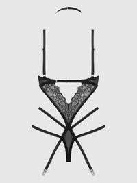 Eden Embroidered Lace Gartered Teddy Black