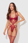 Eden Embroidered Lace Gartered Teddy Rhubarb