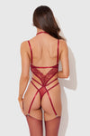 Eden Embroidered Lace Gartered Teddy Rhubarb