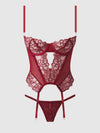 Eden Embroidered Lace Bustier & G-String Set Rhubarb