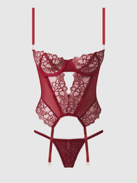 Eden Embroidered Lace Bustier & G-String Set Rhubarb