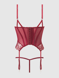 Eden Embroidered Lace Bustier & G-String Set Rhubarb