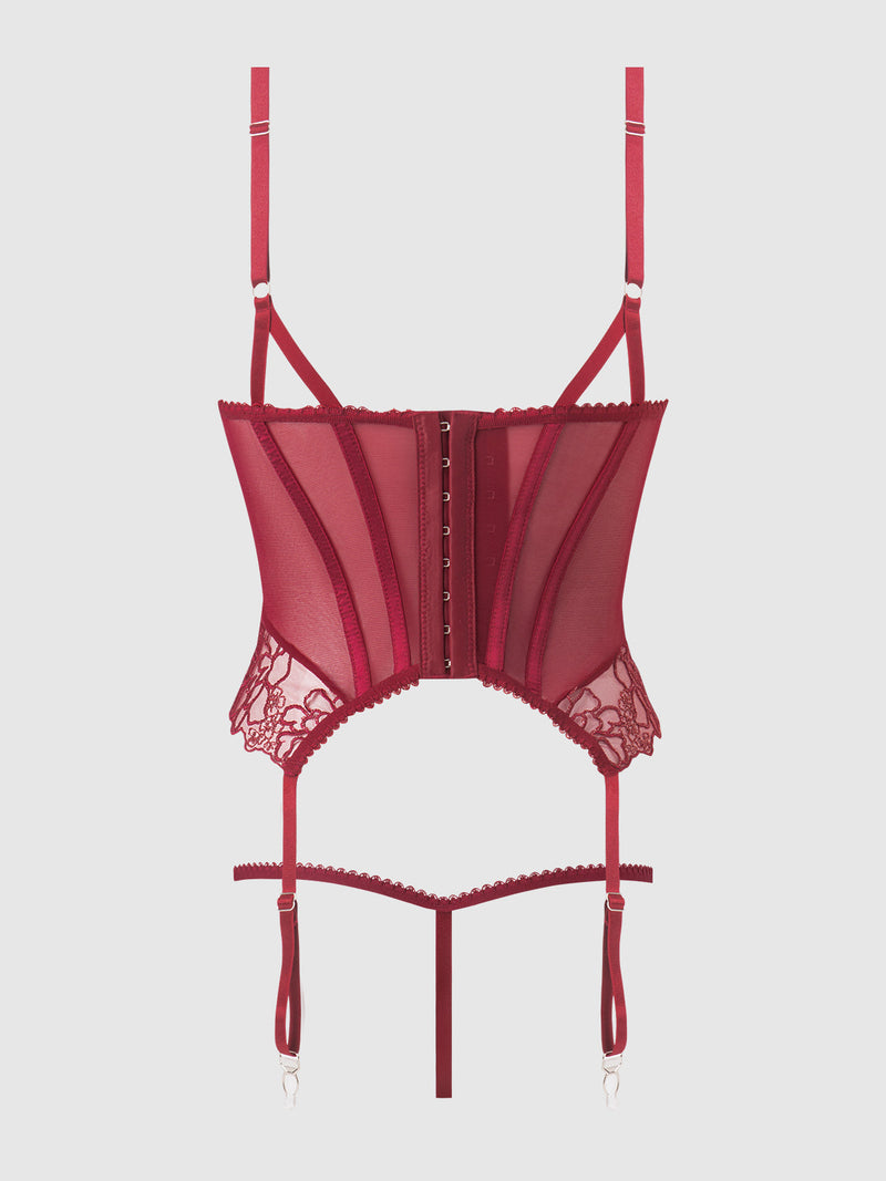 Eden Embroidered Lace Bustier & G-String Set Rhubarb
